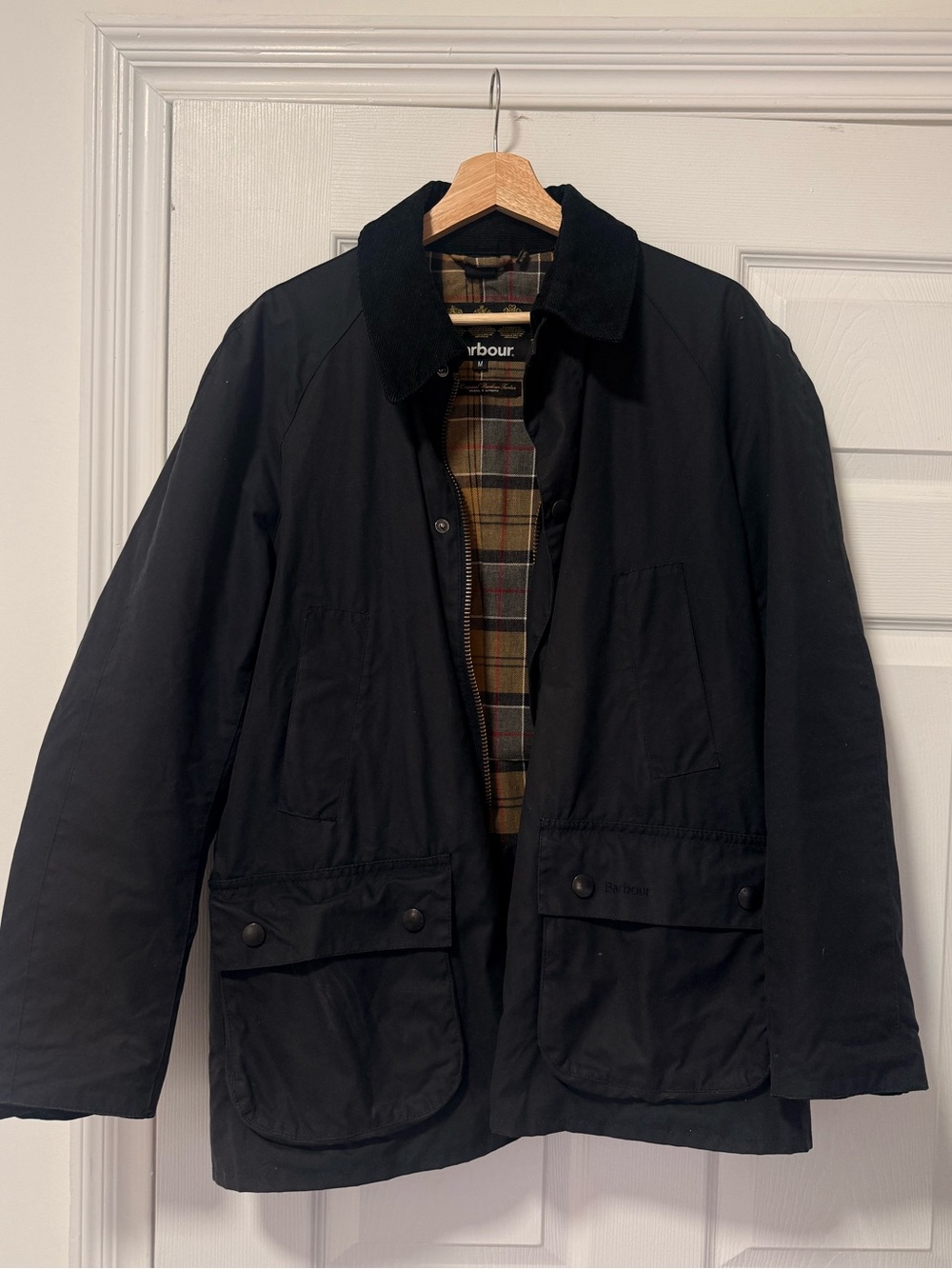 Barbour Black Lightweight Waxed Shirt Jacket with Tartan Lining